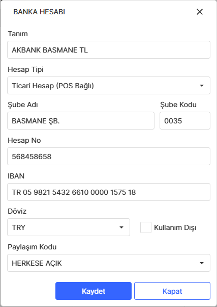 Banka Hesabı Kartı