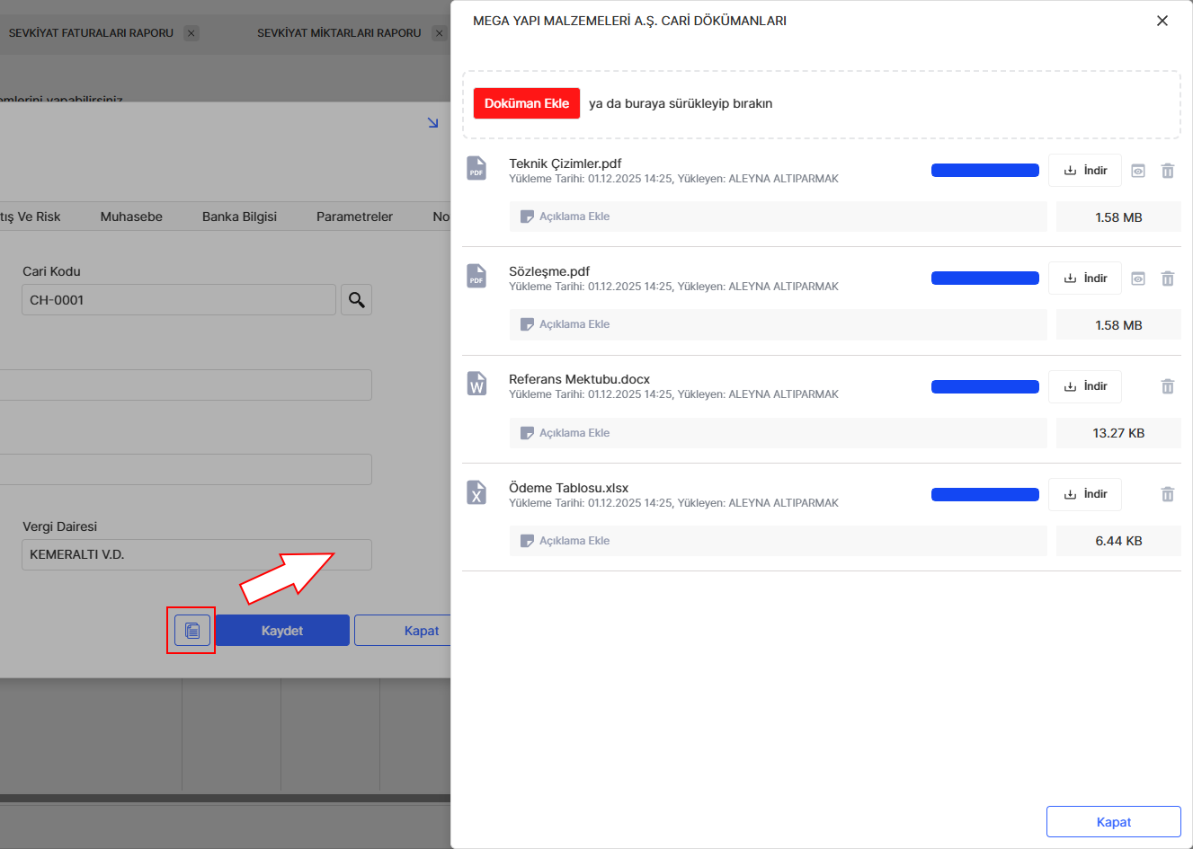 Cari Kartı NotlarParametreler Sekmesi