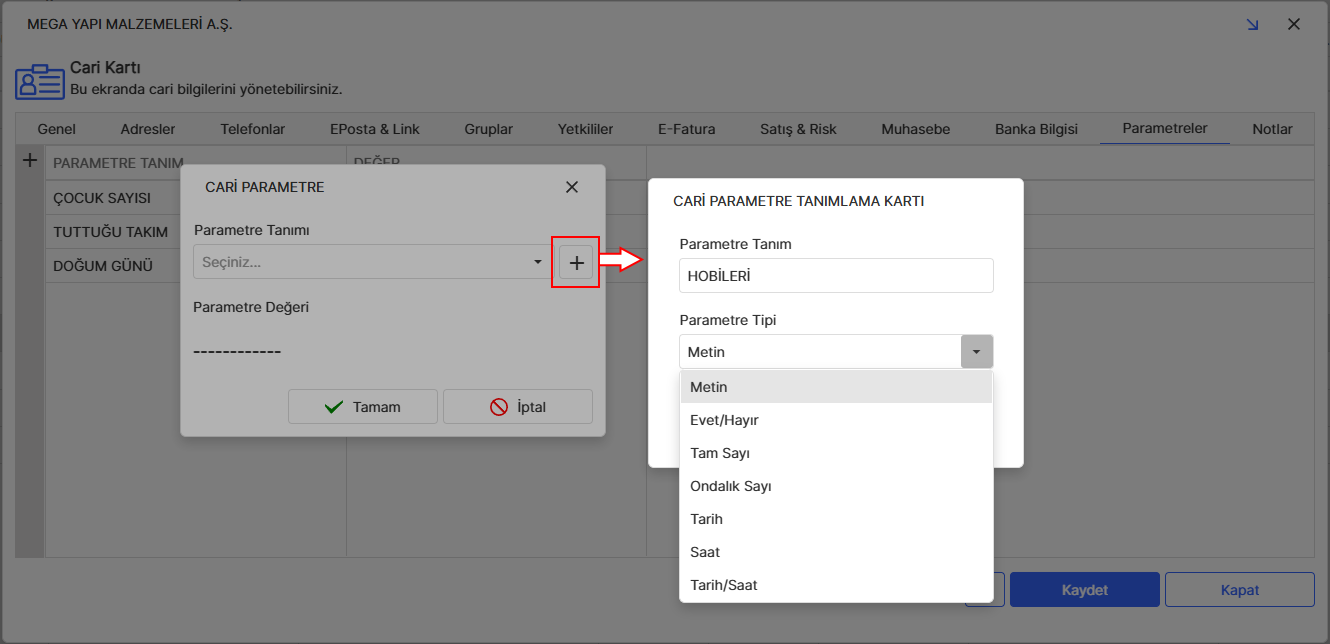 Cari Kartı Parametre Tanımlama