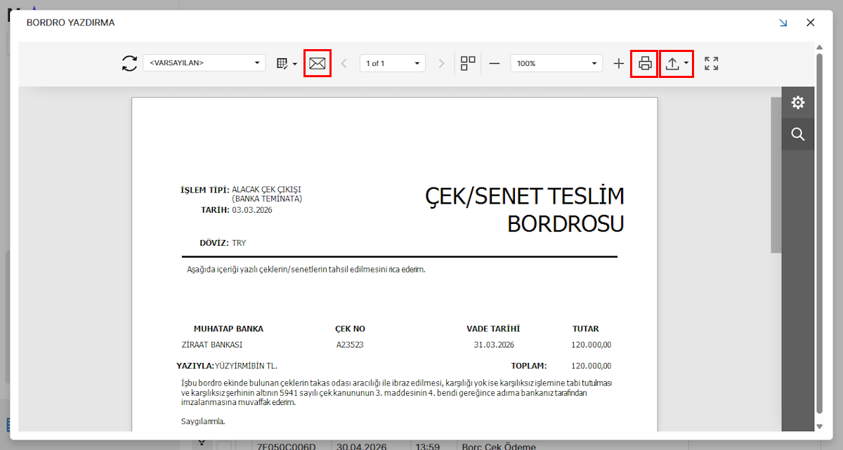 Çek Bordro Yazdırma