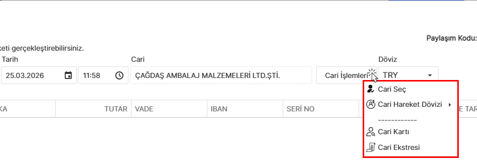 Cari İşlemleri