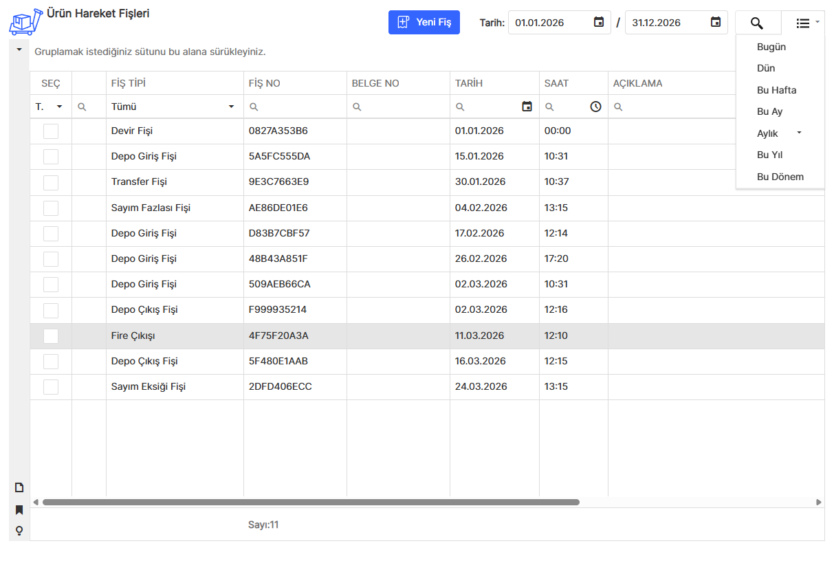 Ürün Hareket Fişleri