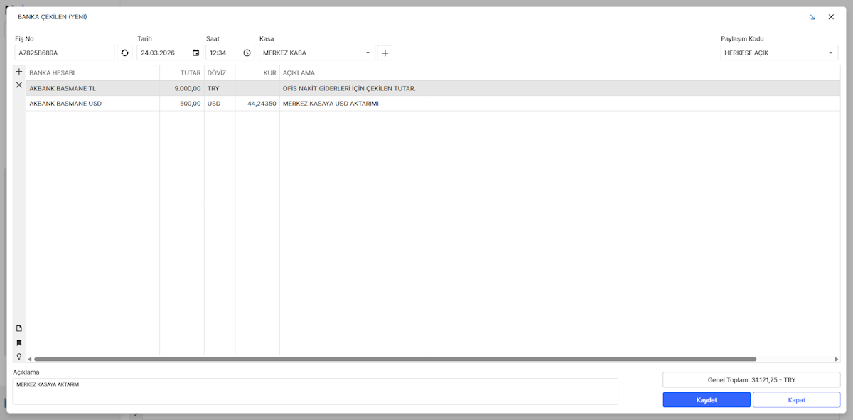 Bankadan Çekme Fişi