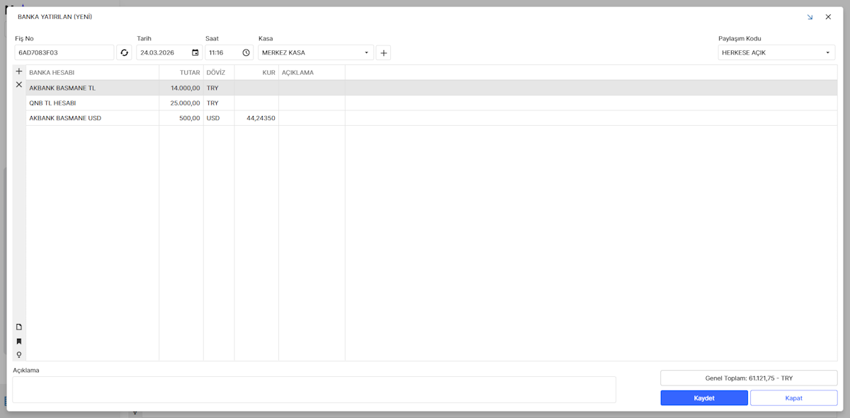 Bankaya Yatırma Fişi