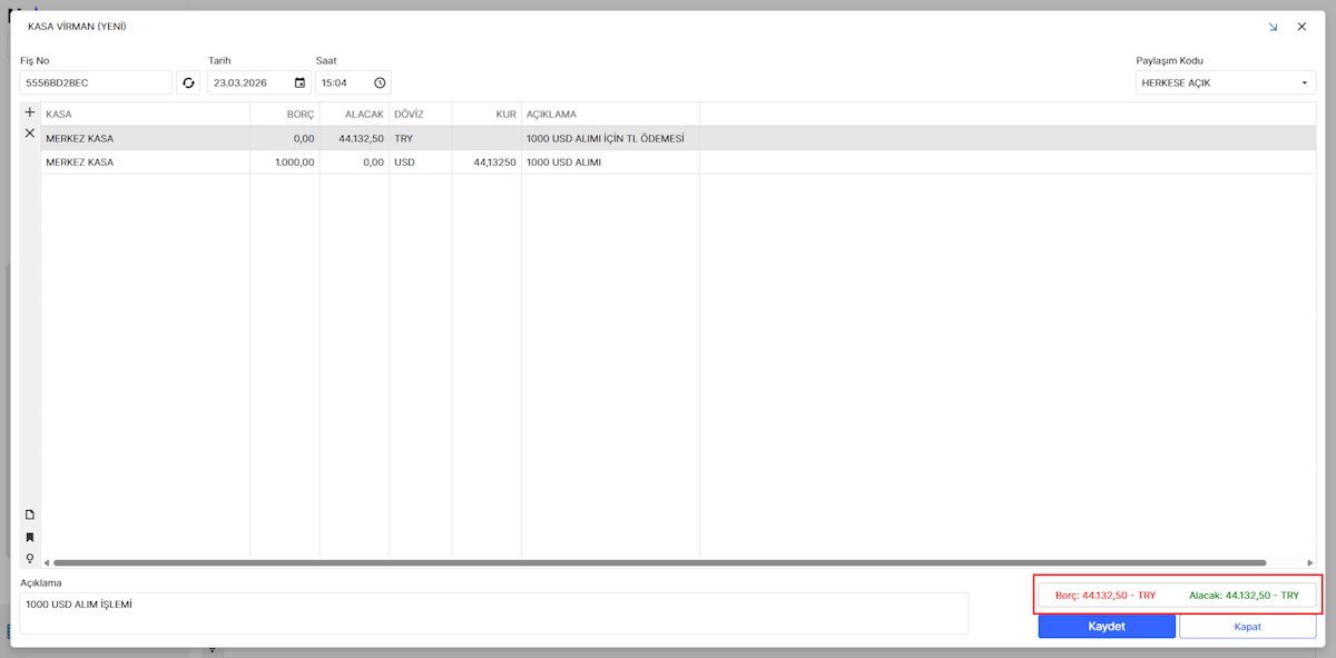 Kasa Virman Döviz İşlemi