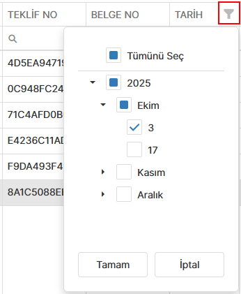 Tarih Alanının Başlık Filtresi