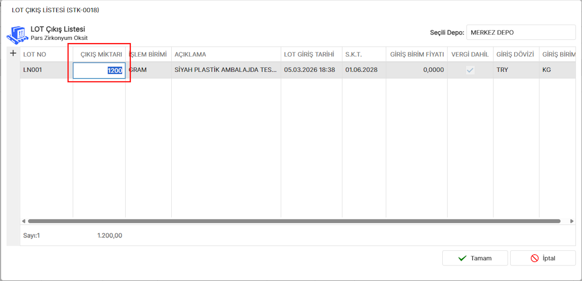 Lot Çıkış Listesi
