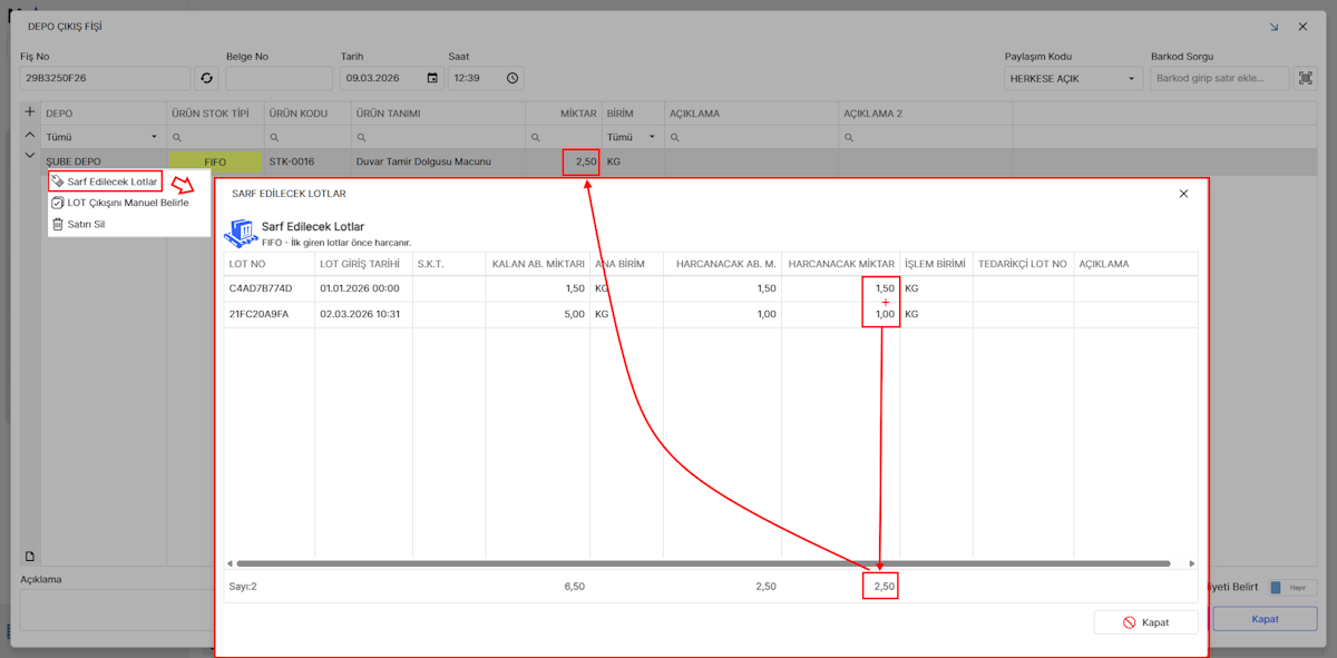 Lot Türev Çıkışı