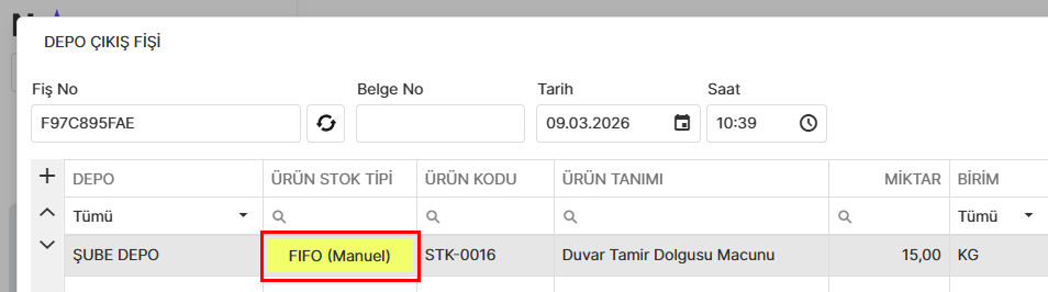 Lot Çıkışını Manuel Belirleme İbaresi