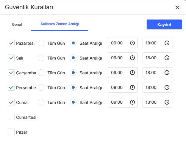 Kullanım Zaman Aralığı Kuralları