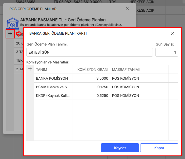 POS Geri Ödeme Planı Kartı