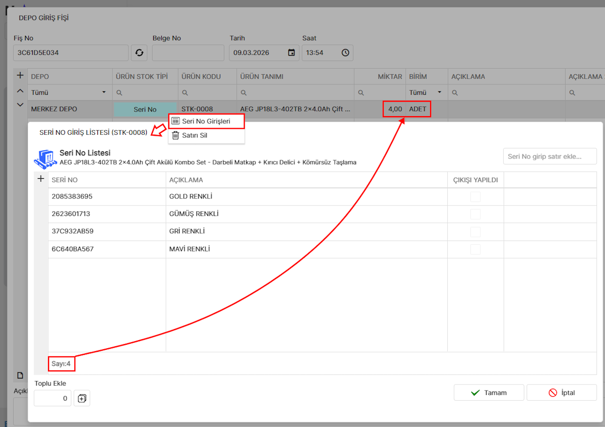 Seri No Giriş Listesi