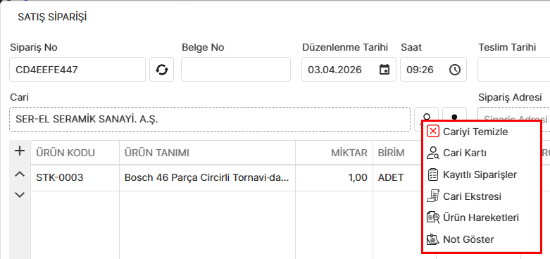 Cari seçenekleri