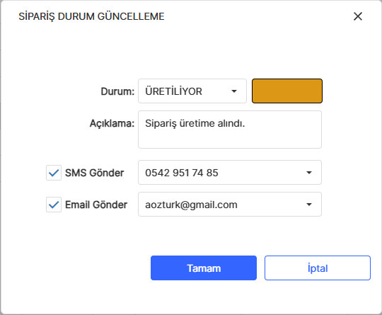 Sipariş Durum Güncelleme