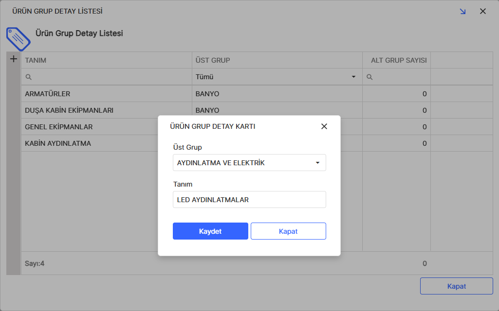 Cari Grup Detayı Tanımlama