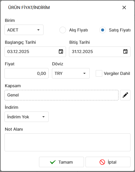 Ürün Fiyat/İndirim Kartı