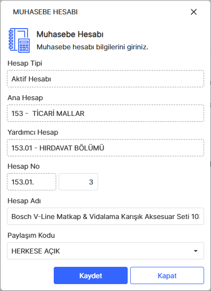 Ürüne Özel Muhasebe Hesabına Bağlama